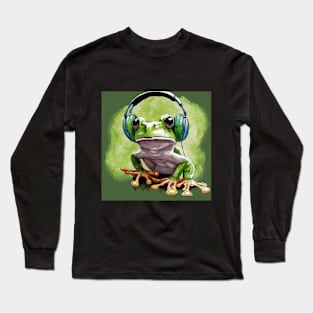 Treefrog with Headphones Watercolor Long Sleeve T-Shirt